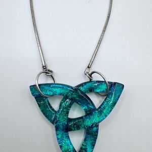 Celtic Knot Trinity Art Glass 925 Silver Artisan Necklace Handmade